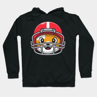 Cute Head Cat Wearing Rugby Helmet Cartoon Hoodie